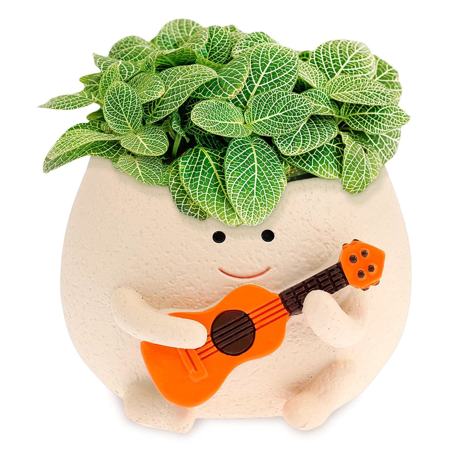 Tysrjsv Smiling Face Planter Pot with Drainage Holes Cute Resin Flowers Pot Ukulele Plant Pot Funny Face Succulent Pots Gifts for Home Office Decor 12.7*11.5*8.4cm