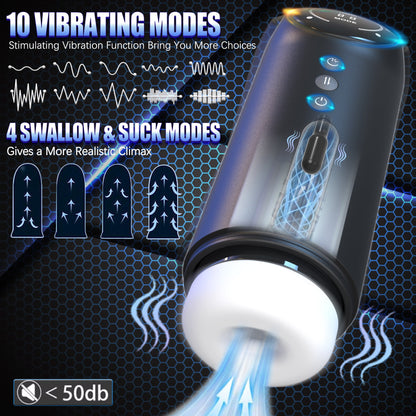 LETHIME Male Masturbator 5 in 1 Automatic Stroker Sex Toys for Men, with 4 Thrusting & 4 Sucking & 10 Vibrating Modes Adult Toy with Heating Base for Self-Pleasure Masturbation