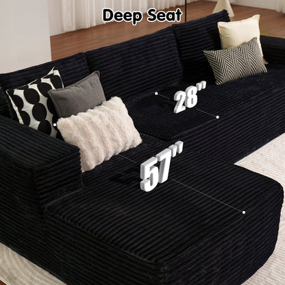 Vcatnet 106'' Modular Sectional Sofa Couch Corduroy L Shaped Modern Minimalist Couches for Living Room, Black