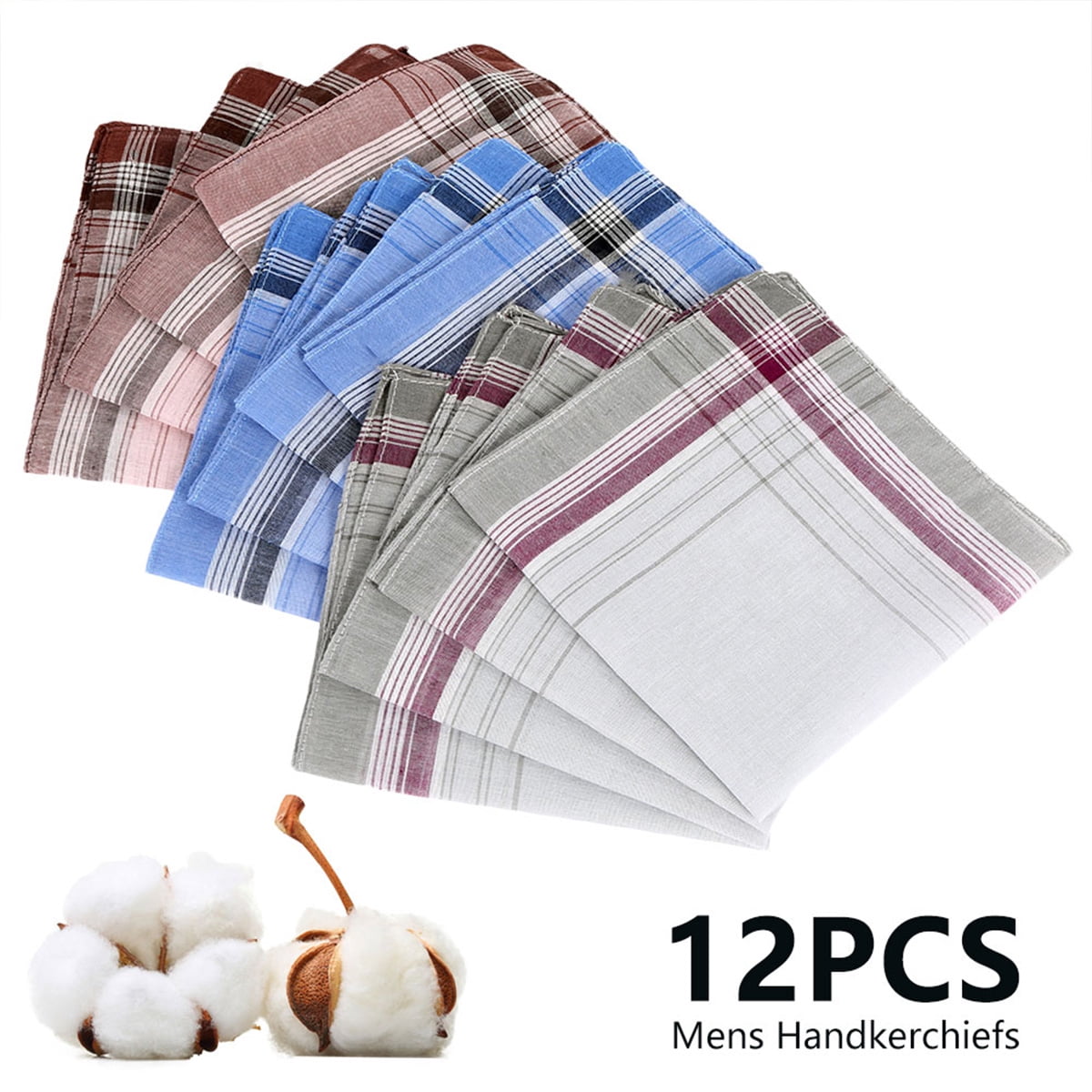12pcs Handkerchiefs for Men, Soft 100% Cotton Pocket Square, Men's Handkerchiefs Gift Set Multicolor Plaid Hankies Great Father's Day Gift Idea, Fashion and Classic