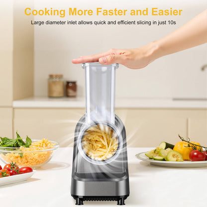VAVSEA 5-in-1 Electric Cheese Grater, 400W Electric Cheese Shredder with 5 Stainless Blades, Salad Maker with One-Touch Control for Cheese, Vegetables and Fruits