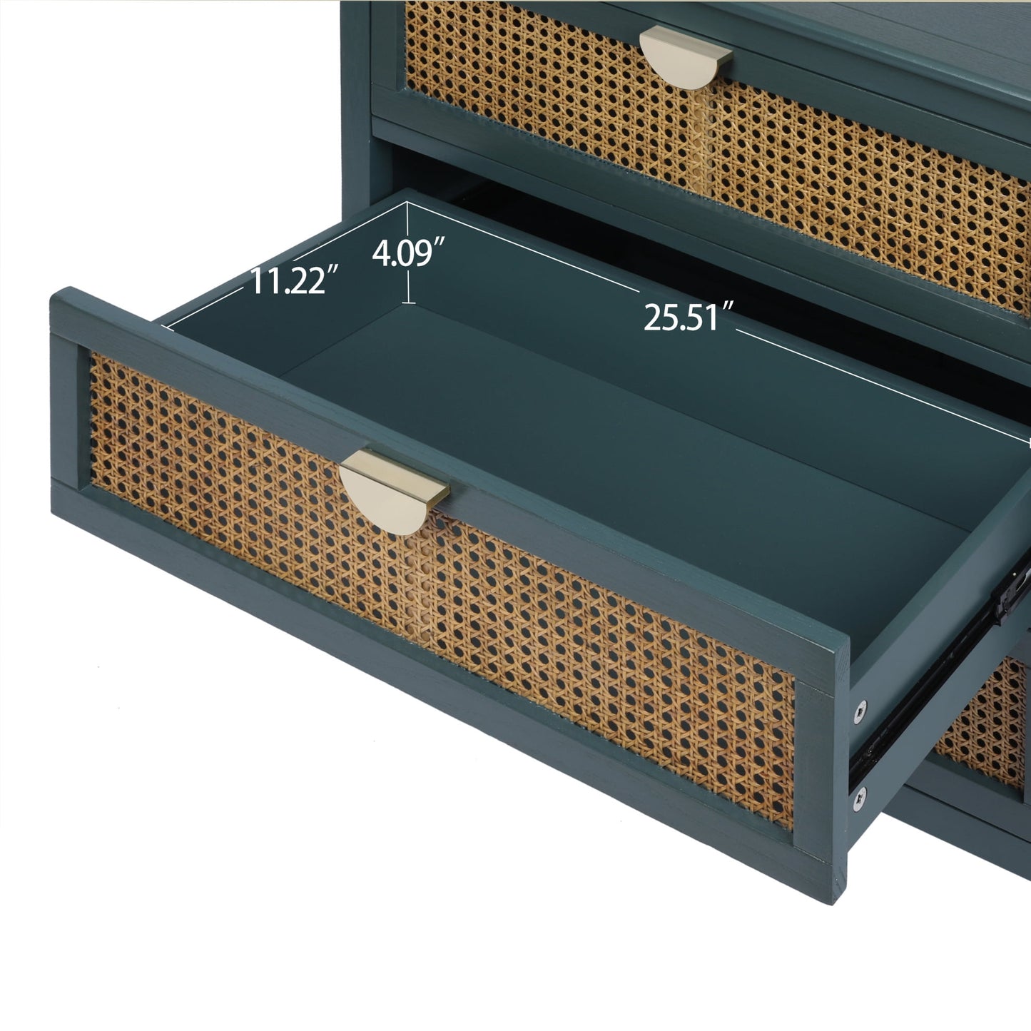 3-Drawer Dresser with Rattan Decorated Chest, 30.71" H Modern Accent Storage Cabinet with Metal Handle, Free Standing Sideboard for Bedroom Living Room and Study. Green