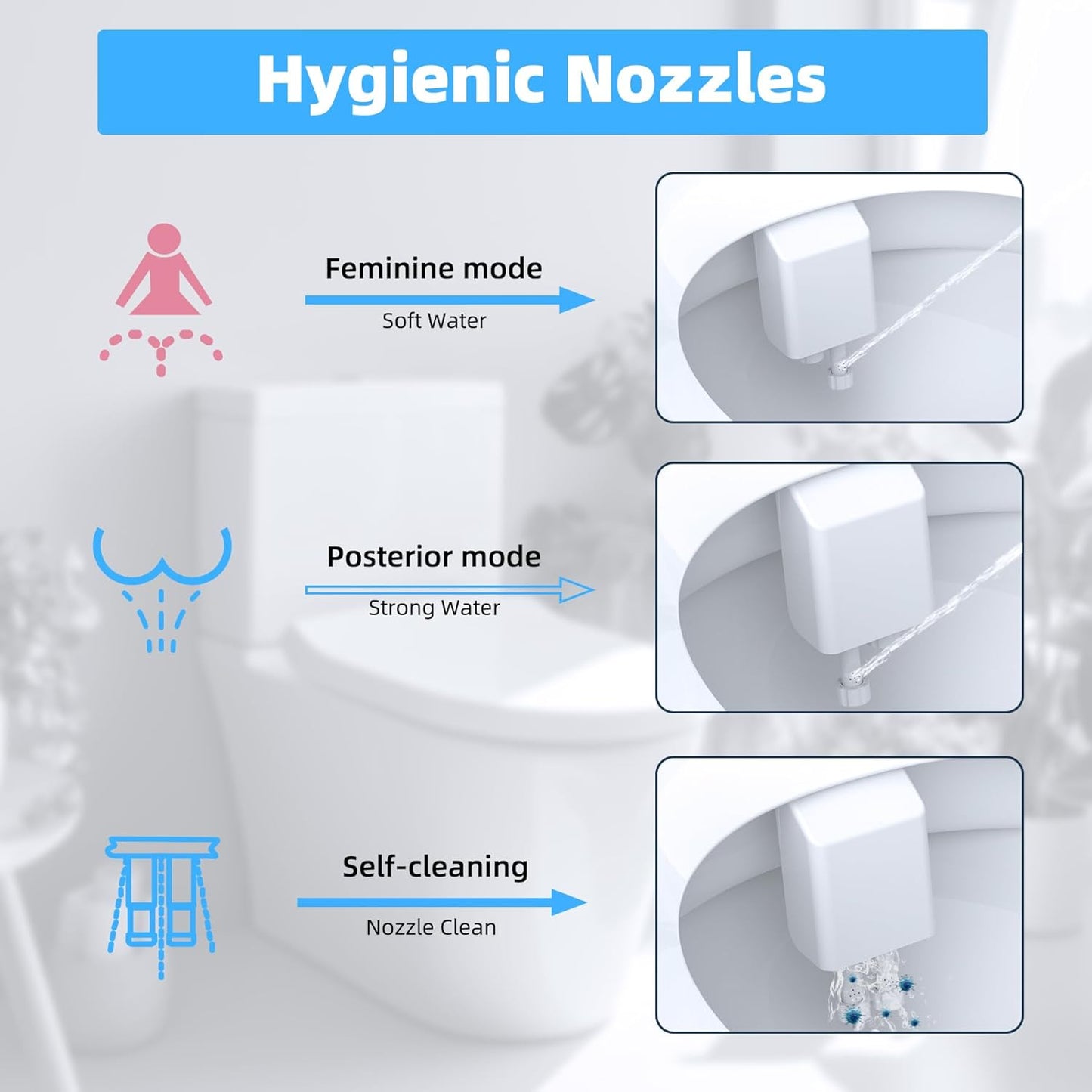 Bidet Attachment for Toilet, Hot and Cold Water Spray Non-Electric Dual Nozzle for Frontal & Rear Wash, Adjustable Water Pressure Control, Self Cleaning Water Sprayer, Black/Chrome