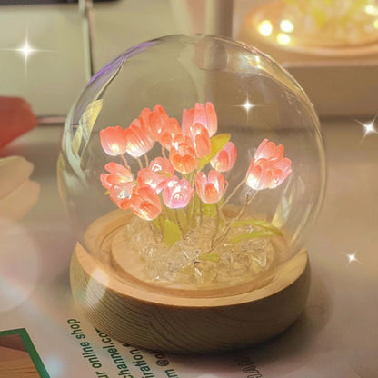 Tulip Night Light Battery Operated Tulip Flower Table Lamp Cute DIY Tulip LED Nightlight Handmade Bedside Sleep Light Simulation Flower Furniture Decoration for Home Desk Gift