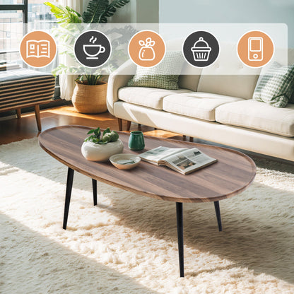 Small Mango Coffee Table, Oval Side End Table with Mango-Shaped DeskTop, Modern Minimalist Center Table Sofa Table, Low Floor Table for Small Spaces, Walnut