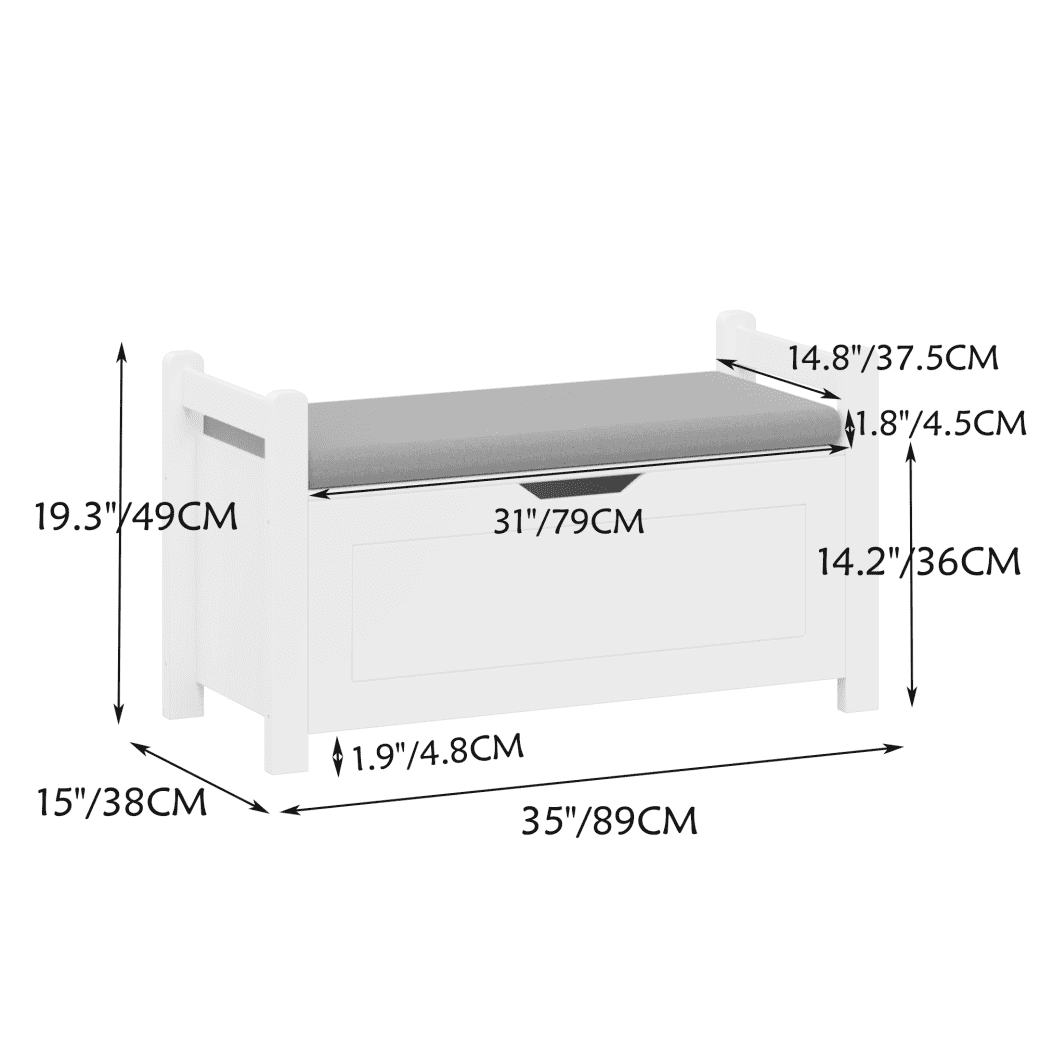 Kids Wooden Toy Chest for Girls Boys, 2 In 1 Large Toy Storage Truck Bench with Flip-Top Lid, 2 Safety Hinges & Padded Seat Cushion, Toddler Big Toy Box for Playroom & Bedroom, White