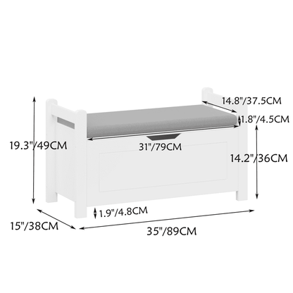 Kids Wooden Toy Chest for Girls Boys, 2 In 1 Large Toy Storage Truck Bench with Flip-Top Lid, 2 Safety Hinges & Padded Seat Cushion, Toddler Big Toy Box for Playroom & Bedroom, White