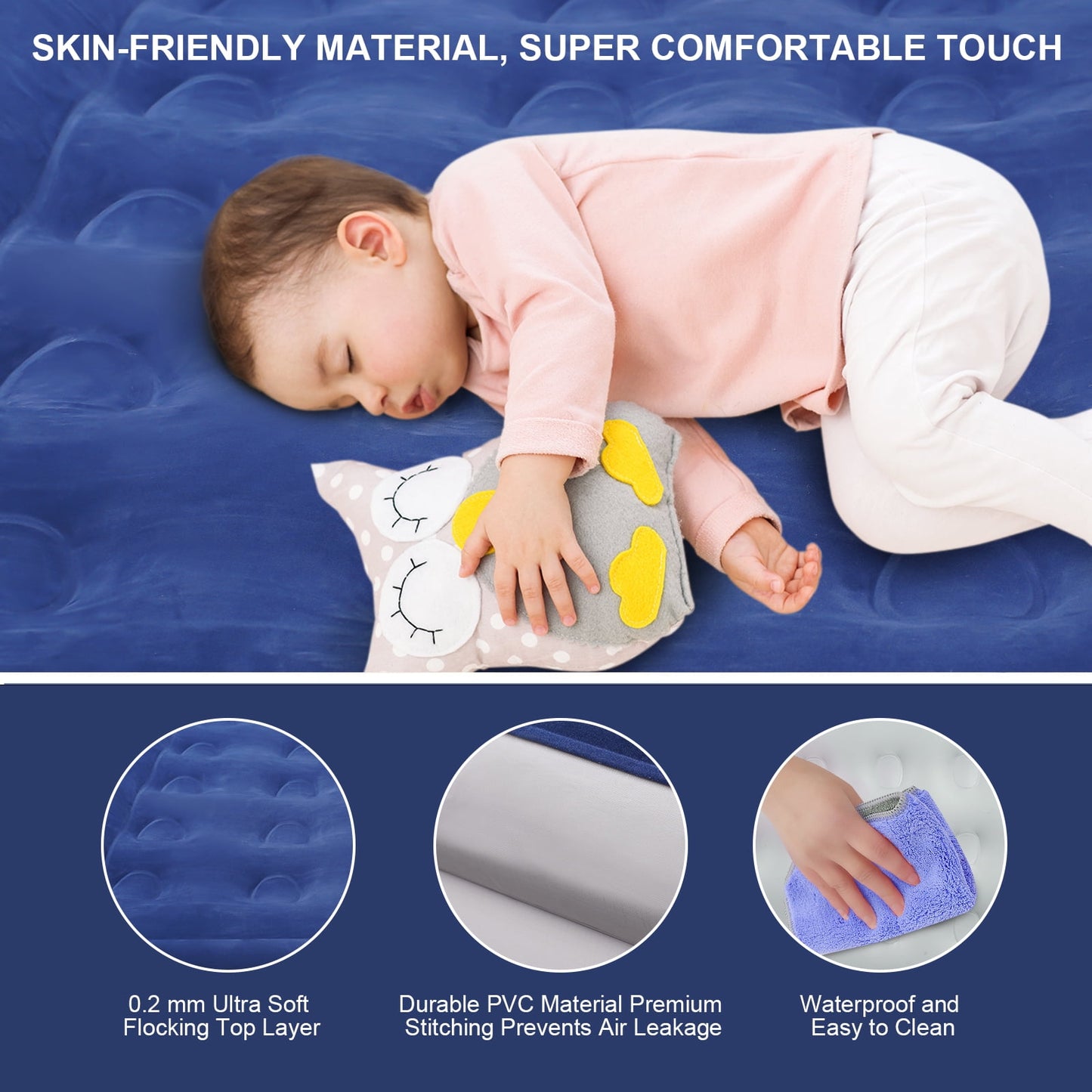 AUOSHI Queen Air Mattress with Rechargeable Built-in Pump 662lb Weight Capacity Luxury Inflatable Air Bed Portable Double Airbed Waterproof Durable Adjustable Blow Up Mattress for Home Camping