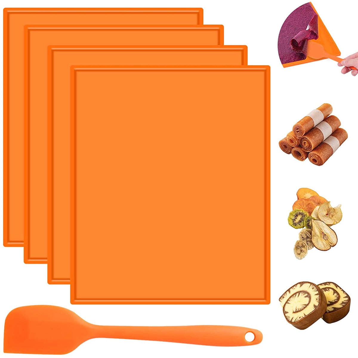 4pcs Silicone Dehydrator Mats with Edge Non-stick Dehydrator Sheets Multifunctional Dehydrator Trays with Silicone Scraper Dishwasher Safe for Making Fruit Leather Vegetables Herbs