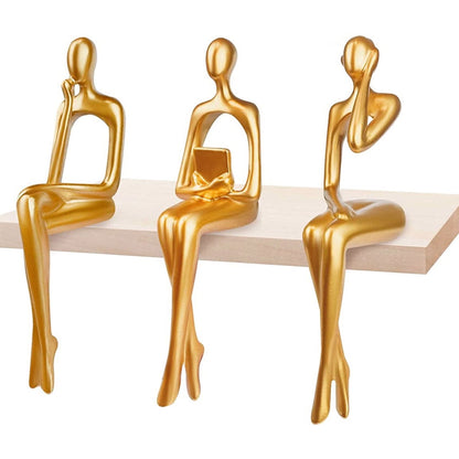 Hvxrjkn 3Pcs Thinker Statue Gold Decor Abstract Art Gold Figurines Golden Resin Bookshelf Decor Collectible Decorative Sculpture for Home Office Living Room Table Desktop Decor
