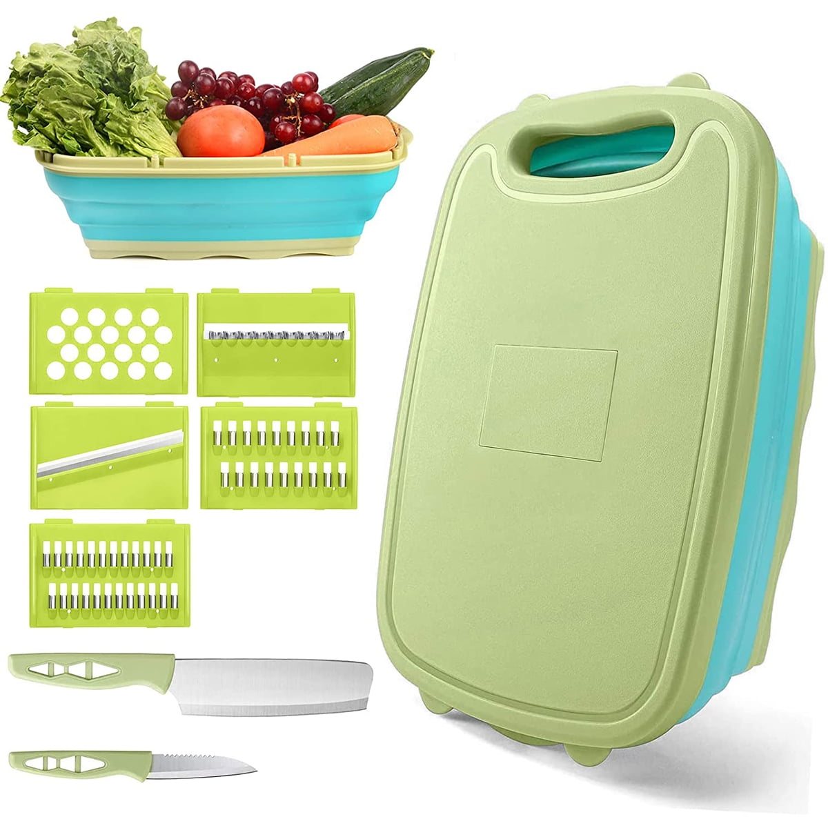 Vegetable Cutter,Collapsible Cutting Board Set 9 In 1 Multifunctional Cutting Board with Colander Portable and Foldable Chopping Board Sapce Saving Kitchen Vegetable Washing Basket for Camping Picnic