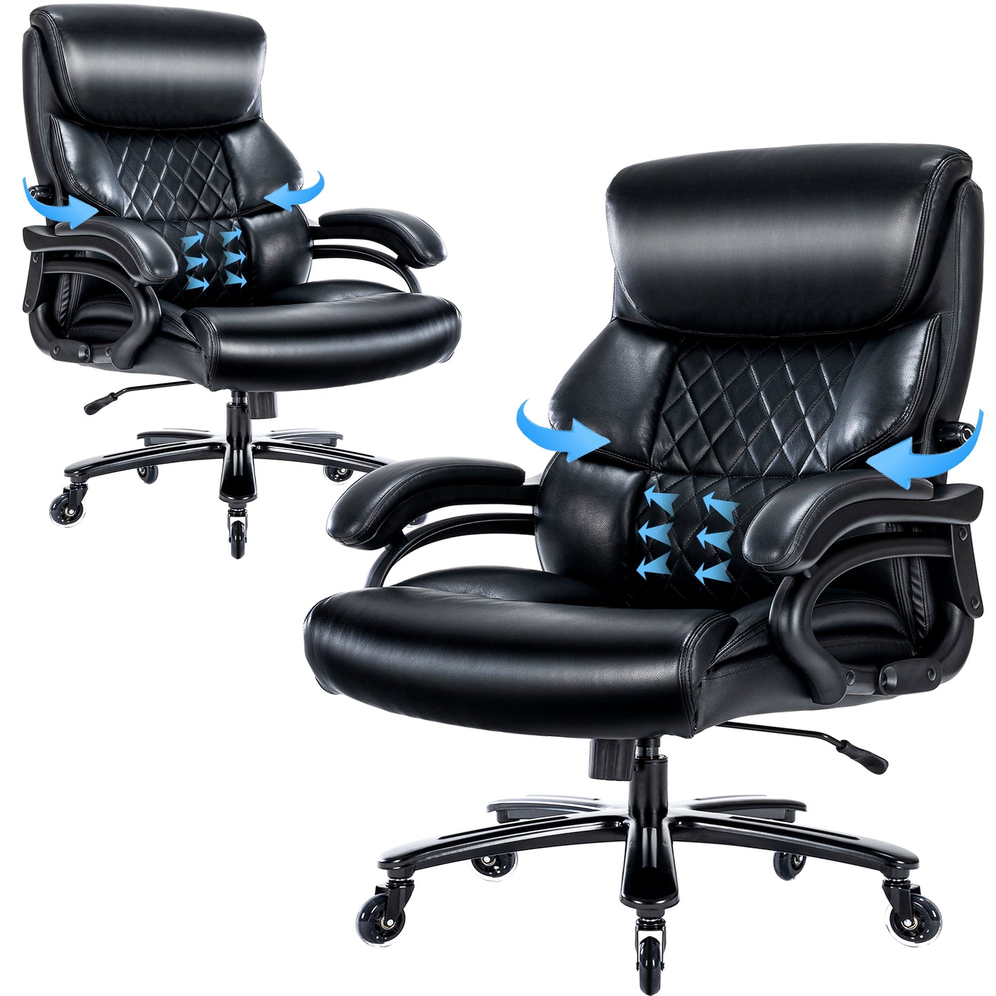 Big and Tall Office Chair 500 LBS, High Back Executive Office Chair for Heavy People, Adjustable Swivel Desk Chair, PU Leather Computer Chair with Extra Wide Seat for Home Office, Black