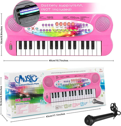 HAOTUTOYS Piano Keyboard for Kids, 32 Keys Portable Piano Early Learning Educational Electronic Music Keyboard Instrument Toys for 3 4 5 6 Year Old Boys and Girls (Pink)