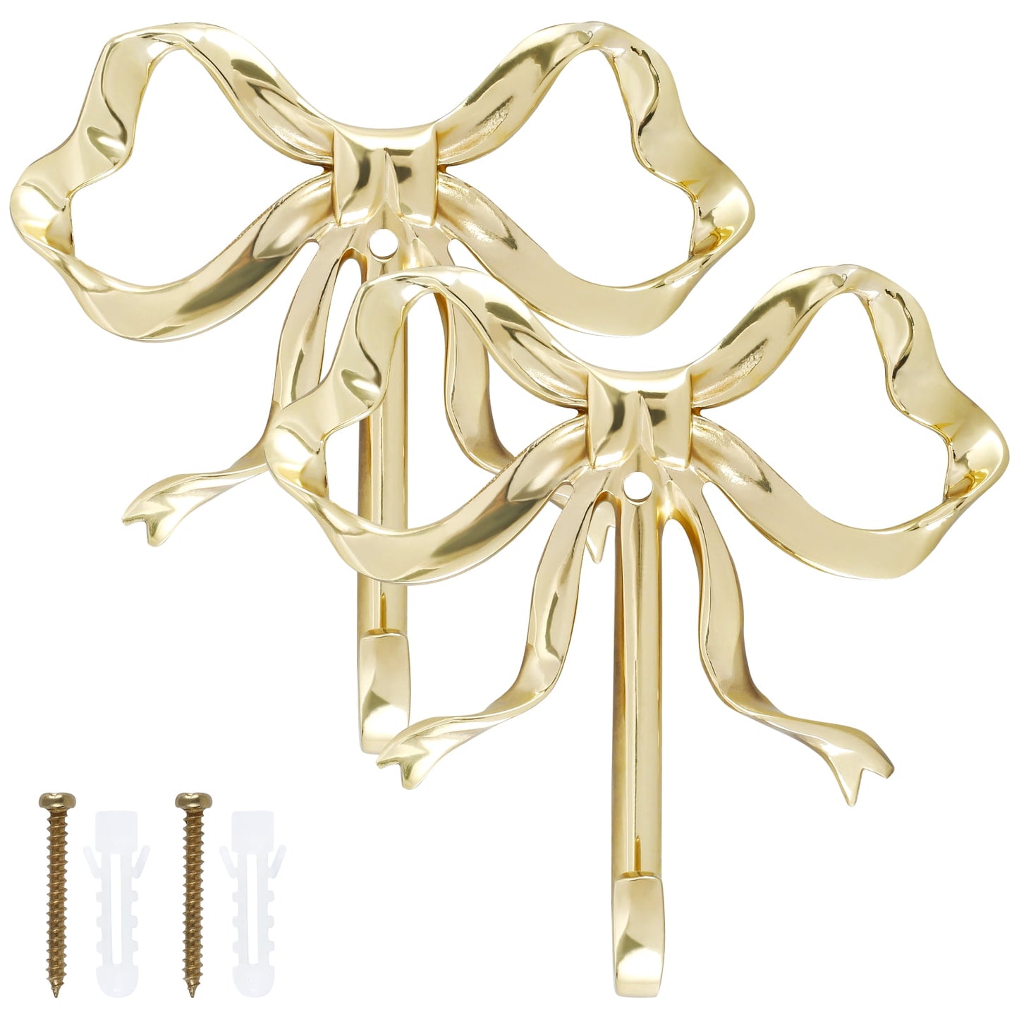 FUYGRCJ 2 Pcs Bow Hook Bowknot Wall Hook Brass Bow Wall Hook Wall Mounted Golden Key Hook Decorative Hanging Metal Hook 9.2x9x2cm Large Single Hook for Hat Towel Home Bedroom