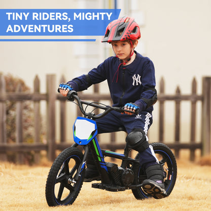 TUIBOKA Lightweight Electric Dirt Bike for Kids, 340W Racing Grade Electric Motorcycle for Ages 5-12, Detachable Battery, Brushless Motor, 3 Speed Modes, 16Inch Off Road Tires, Blue