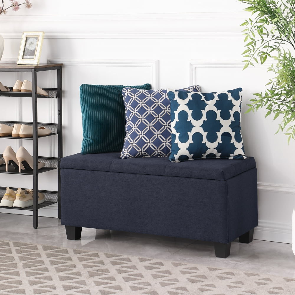 3 in 1 Combination Ottoman, Large Storage Ottoman Bench Set, Tufted Ottoman Linen Bench, Lift Top Storage Ottoman Footrest Stool, Coffee Table for Living Room Entryway Hallway Bedroom, Dark Blue