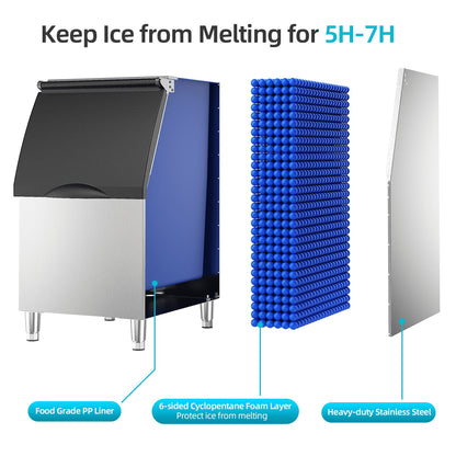 COTLIN 22" 300LBS/24H Adjustable Ice Cube Thickness Air Cooled Stainless Steel Commercial Ice Maker T50A
