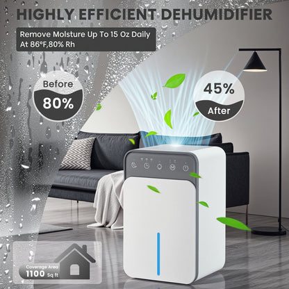 AUOSHI Dehumidifier 52.7 OZ Small Dehumidifiers for Bedroom with Auto Shut Off/Timing Settings/Sleep Mode/Auto Defrost/LED Colors Light, (500 sq. ft) Dehumidifiers for Bathroom Home RV Closet