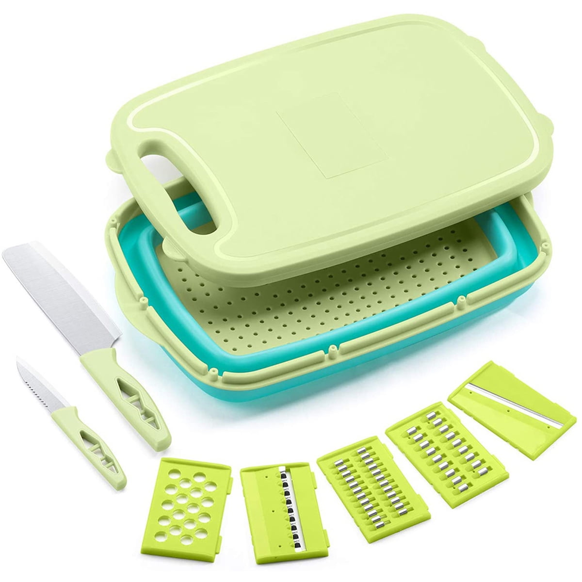 Vegetable Cutter,Collapsible Cutting Board Set 9 In 1 Multifunctional Cutting Board with Colander Portable and Foldable Chopping Board Sapce Saving Kitchen Vegetable Washing Basket for Camping Picnic