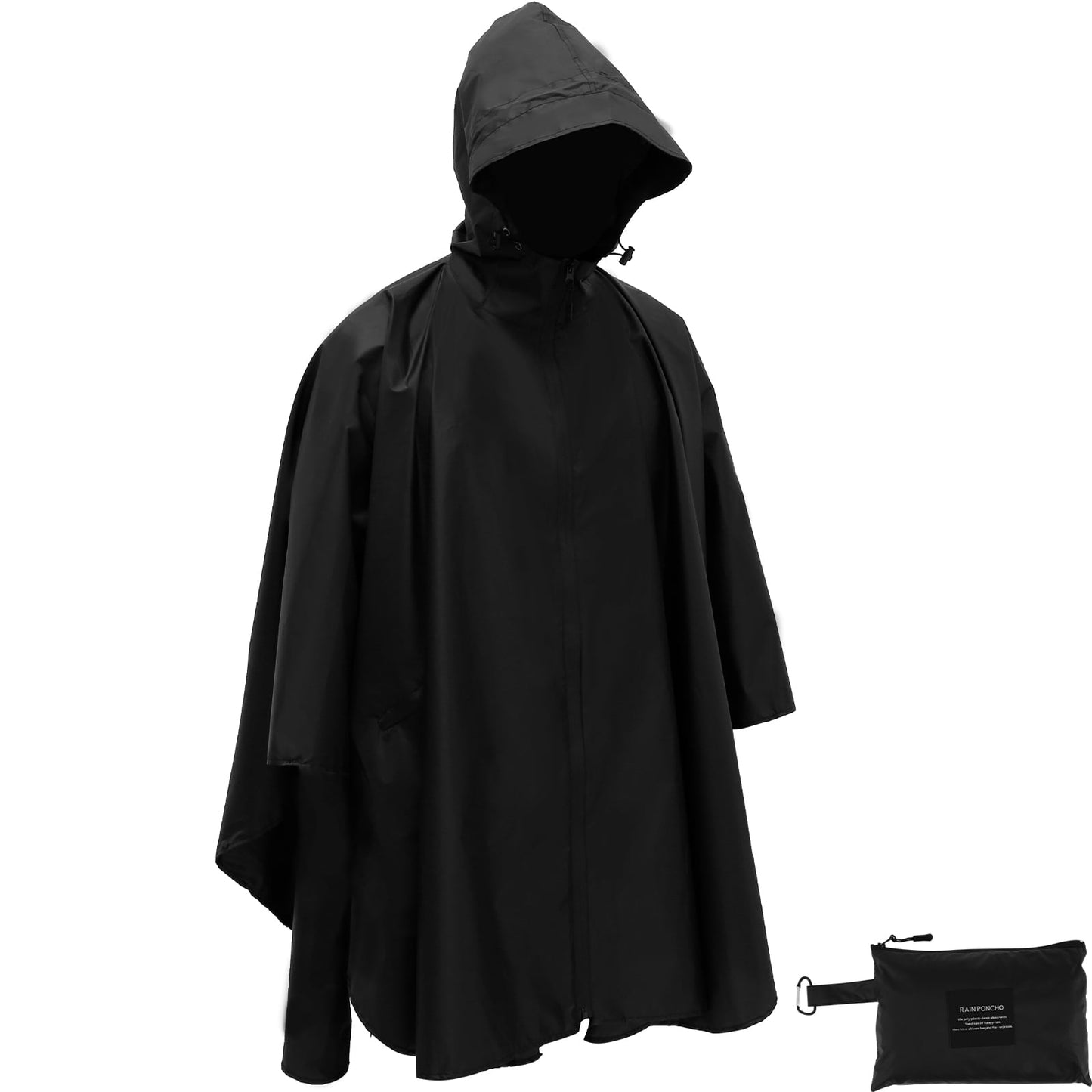 Qenwkxz Waterproof Rain Poncho Jacket with Zipper, Rain Poncho with Storage Bag, Lightweight Rain Coat, Hooded Raincoat Poncho for Men Women Adults Outdoor Camping Travel