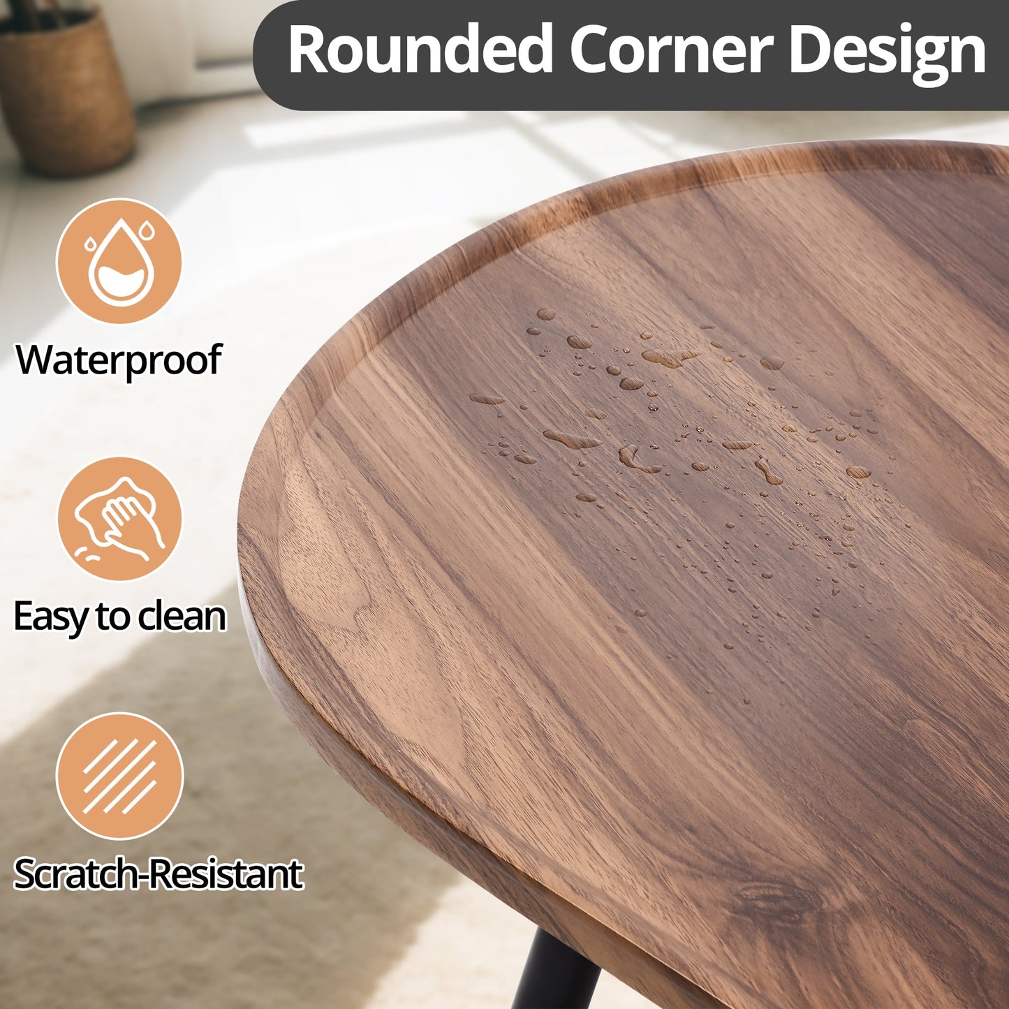 Small Mango Coffee Table, Oval Side End Table with Mango-Shaped DeskTop, Modern Minimalist Center Table Sofa Table, Low Floor Table for Small Spaces, Walnut