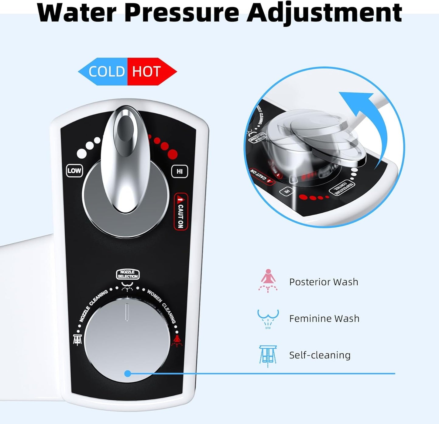 Bidet Attachment for Toilet, Hot and Cold Water Spray Non-Electric Dual Nozzle for Frontal & Rear Wash, Adjustable Water Pressure Control, Self Cleaning Water Sprayer, Black/Chrome