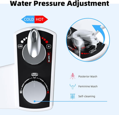 Bidet Attachment for Toilet, Hot and Cold Water Spray Non-Electric Dual Nozzle for Frontal & Rear Wash, Adjustable Water Pressure Control, Self Cleaning Water Sprayer, Black/Chrome