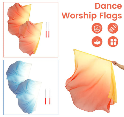 2 Set 55" Praise Dance Worship Flags with Scalable Rod Semicircle Worship Angel Wing Flag for Church Dance Banner