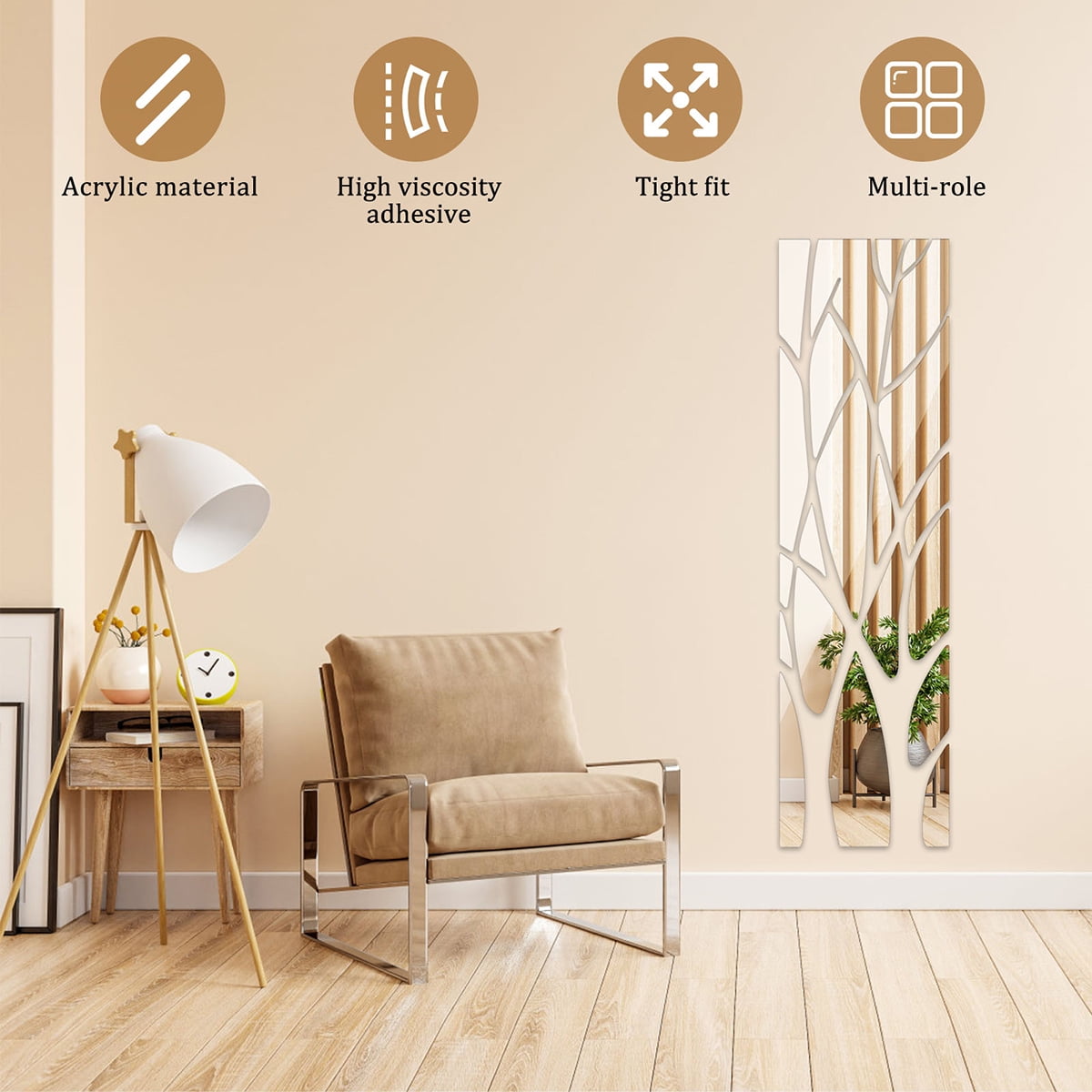 Tree Branches 3D Mirror Wall Sticker Self Adhesive Removable with Branches Mirror Sticker Eco-friendly Wall Decals Acrylic Mirror Art Mural Decal for Home Decor 39.4x11inch