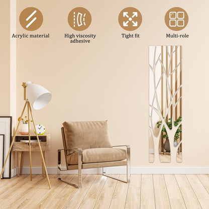 Tree Branches 3D Mirror Wall Sticker Self Adhesive Removable with Branches Mirror Sticker Eco-friendly Wall Decals Acrylic Mirror Art Mural Decal for Home Decor 39.4x11inch