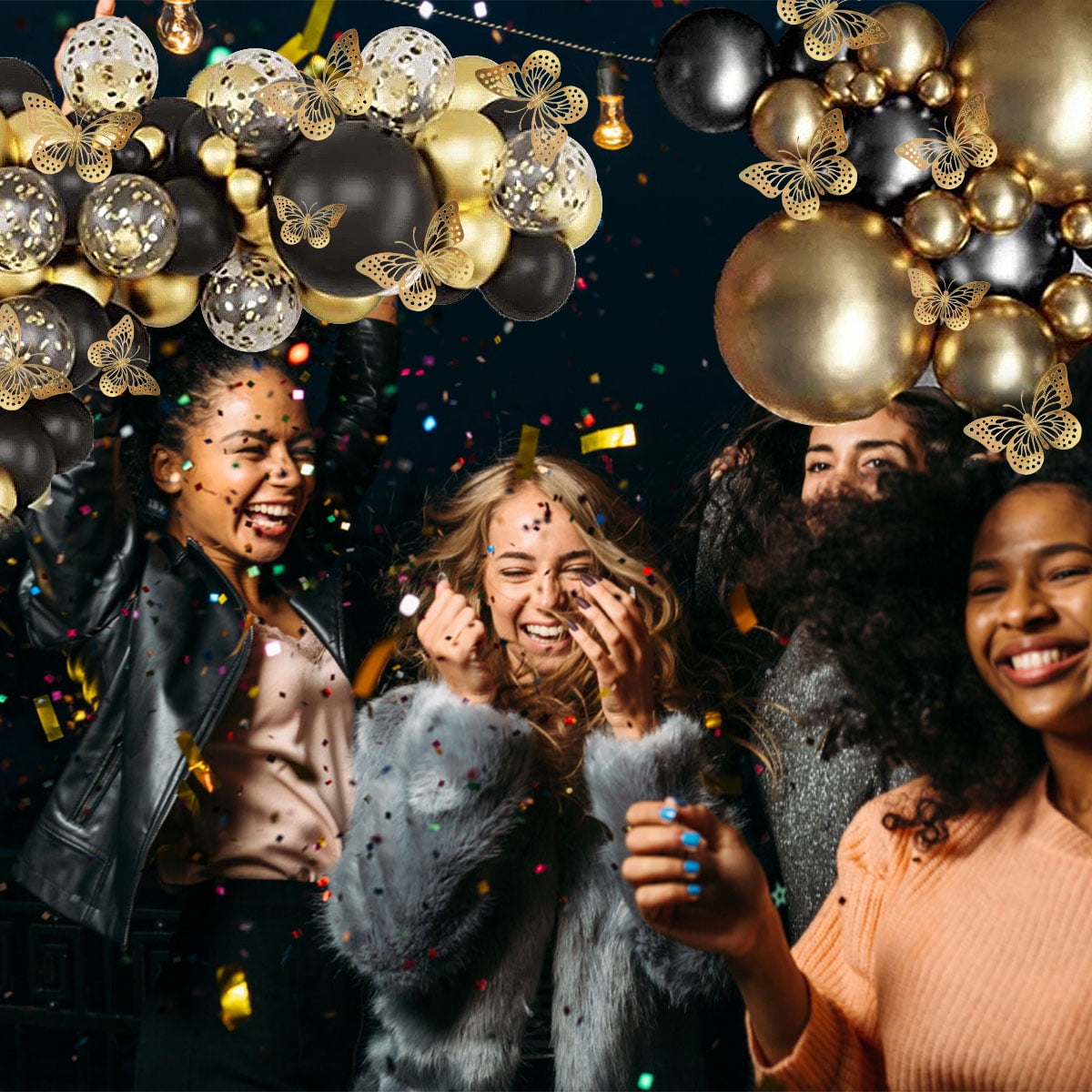 Wekvgz 136pcs Black and Gold Balloons Garland Arch Kit, 5 10 12 18 Inch Metallic Gold Black Latex Confetti Balloons for Birthday Bachelorette Graduation Party Decoration