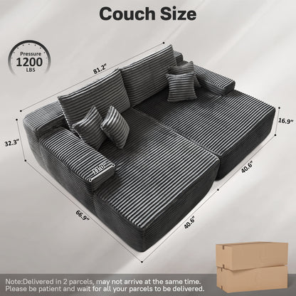 Vcatnet 81" Modular Sectional Sofa Couch Corduroy Chaise Lounge Loveseat Sofa Bed Oversized Upholstered Sleeper Sofa for Living Room and Bedroom, Gray