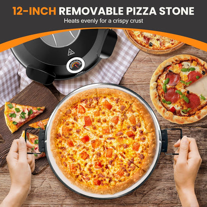 JMDLWZ Upgrade Pizza Oven, 12 Inch Electric Pizza Oven Indoor, 1200W Portable Countertop Pizza Maker with Viewing Window, Timer, Heats Up to 800°F, Ideal for Home Use, Bake Delicious Pizza Easily