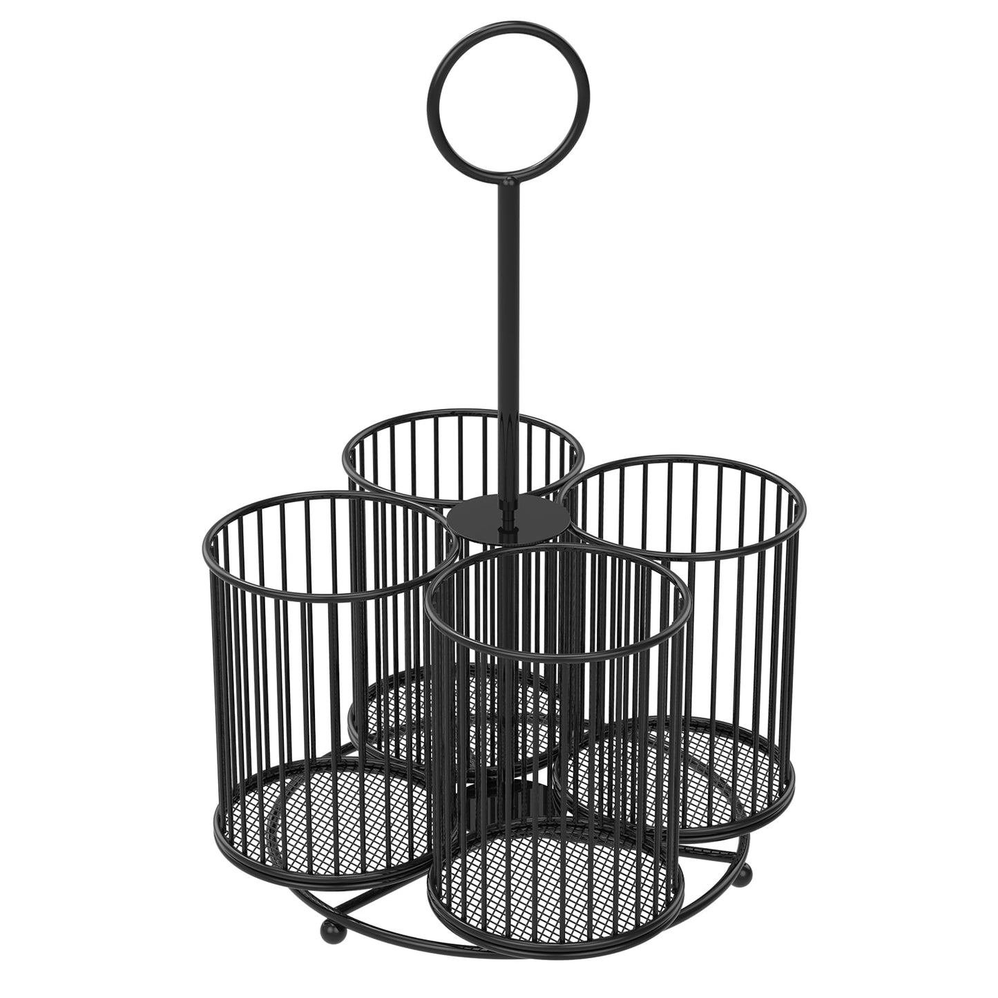 Txkrhwa 360° Rotating Utensil Caddy, 4 Compartment Metal Utensil Organizer, Kitchen Utensil Caddy, Multifunctional Cutlery Storage Holder, Flatware Organizer with Handle for Home Party