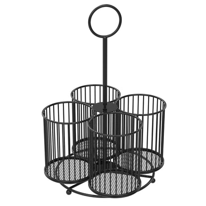 Txkrhwa 360° Rotating Utensil Caddy, 4 Compartment Metal Utensil Organizer, Kitchen Utensil Caddy, Multifunctional Cutlery Storage Holder, Flatware Organizer with Handle for Home Party