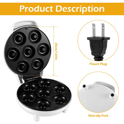 Qenwkxz Mini Doughnut Maker 1200W Non-Stick Donut Maker Machine 7 Holes Round Electric Donut Maker with Anti Slip Feet Minimalist Portable Donut Maker Easy Release for Breakfast Kitchen