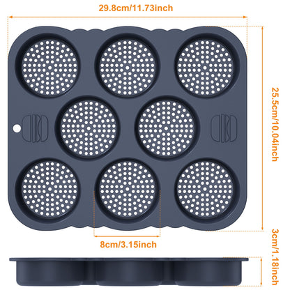 Jetcloudlive Hamburger Bun Mold,Non Stick Silicone Hamburger Bun Pan,8/12 Cavity Perforated Silicone Burger Bun Pan for Gluten Free Hamburger Buns,Mesh Hamburger Bread Mold