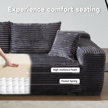 Toject 135" Cloud Sectional Couch, Modern Modular Sleeper Couch with Deep Seat Chaise Lounge, No Assembly Required, Plush Corduroy Sofa Couch with Ottoman for Living Room, Gray