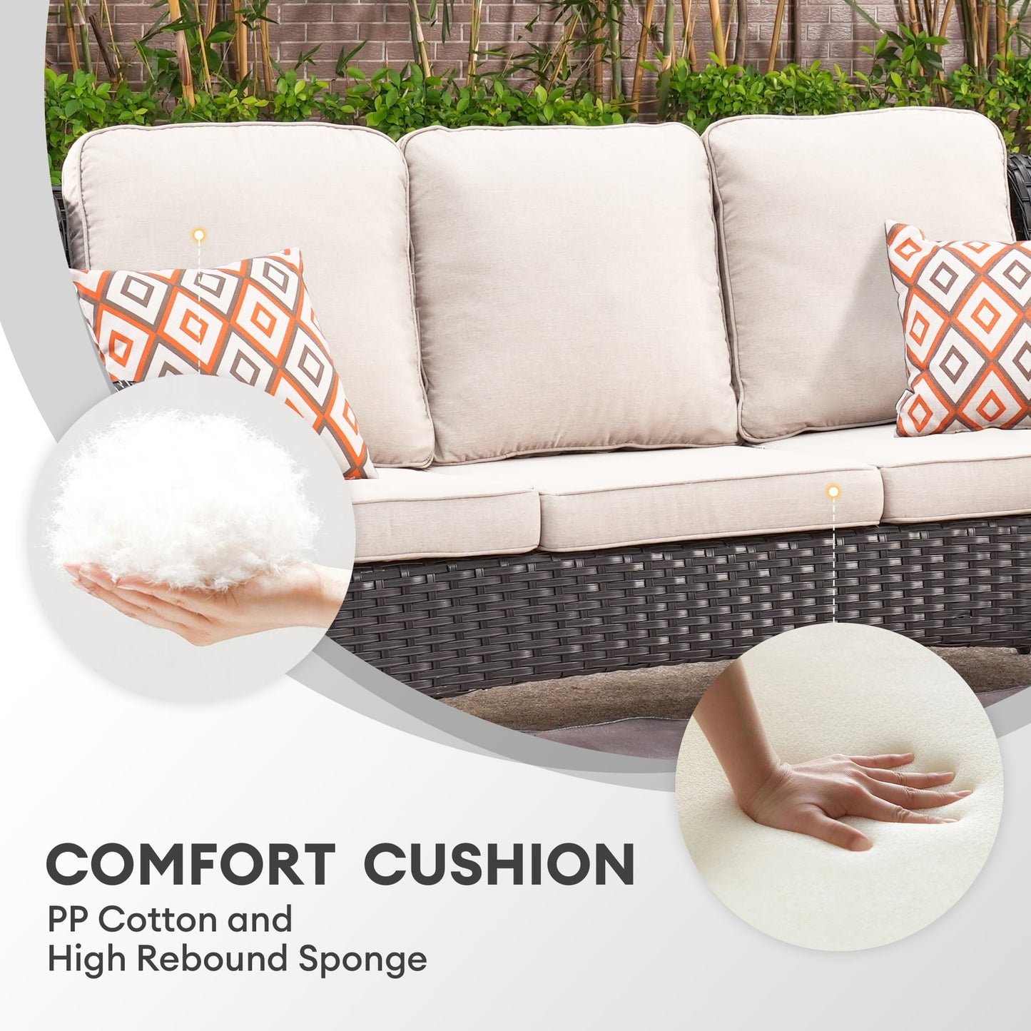 Vcatnet 8 Pieces Outdoor Patio Furniture Sectional Sofa All-weather Conversation Set with Swivel Rocking Chairs and Fire Pit Table for Garden,Poolside,Beige