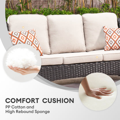 Vcatnet 8 Pieces Outdoor Patio Furniture Sectional Sofa All-weather Conversation Set with Swivel Rocking Chairs and Fire Pit Table for Garden,Poolside,Beige