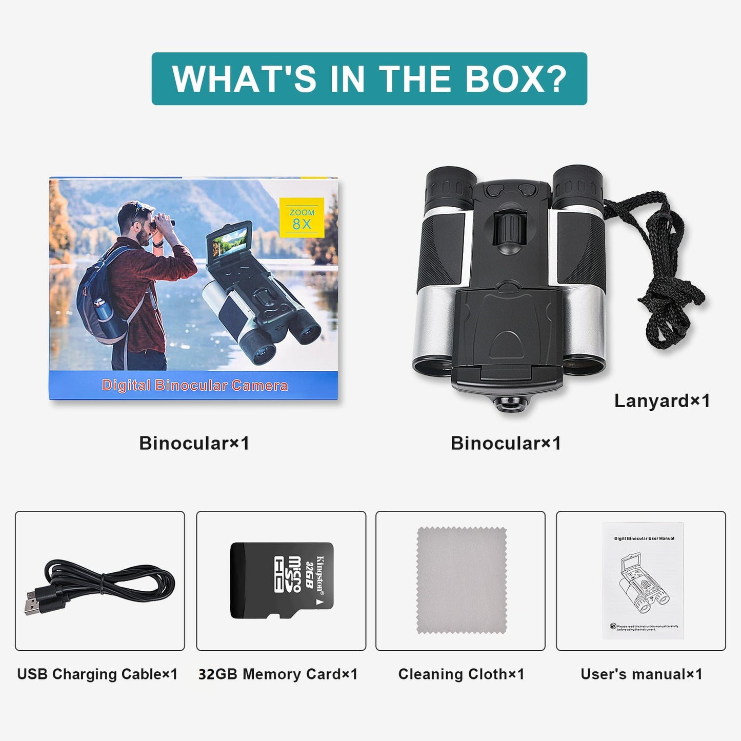 10x25 Binoculars for Adults Kids Digital Binoculars with Camera 8X Digital Zoom Telescope 2" LCD Screen 2.5K Video Camcorder with 32GB SD Card for Bird Watching Hunting Concerts Sports Game