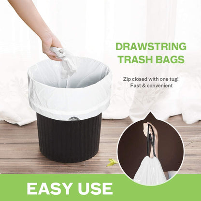 6 Gallon 100pcs Strong Drawstring Trash Bags Garbage Bags by Teivio, Bathroom Trash Can Bin Liners, Plastic Bags for home office kitchen, White