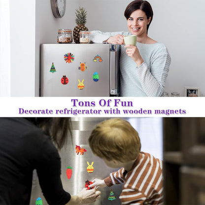 36 Pcs Wooden Magnets, DIY Creativity Art Craft Supplies Painting Kit for Kids Party Favors, Decorate Your Own Painting Gift for Ages 4-8 8-12, Birthday Easter Gifts Basket Goodie Bag Stuffers