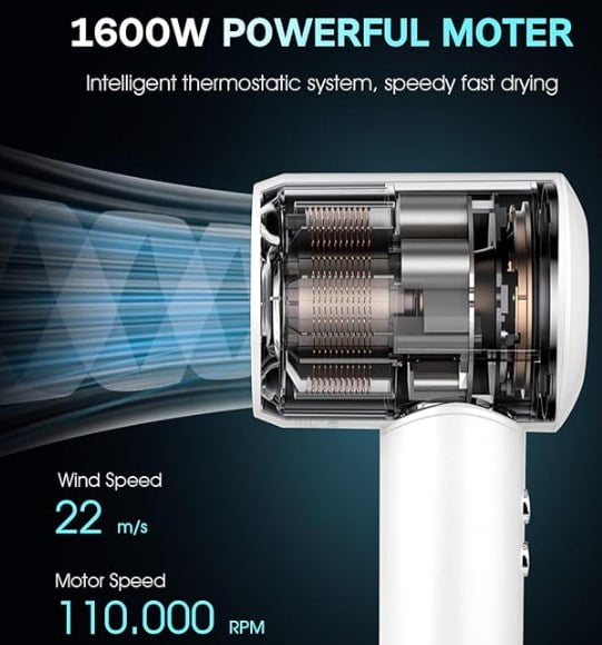 NEXPURE Hair Dryer, 100,000 RPM High Speed Brushless Motor Negative Ion Hair Dryer with Diffuser and Nozzle for Fast Drying, Great for Travel/Gift