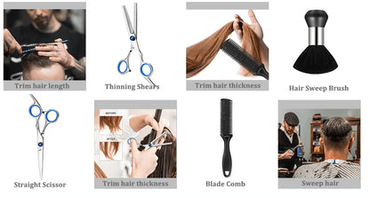 Wekvgz Hair Cutting Scissor Professional, 12 Pcs Stainless Steel Barber Kit Hairdresser Scissors Set Salon Home Shear Kit with Barber Hair Razor Comb Clips for Men Women Pet