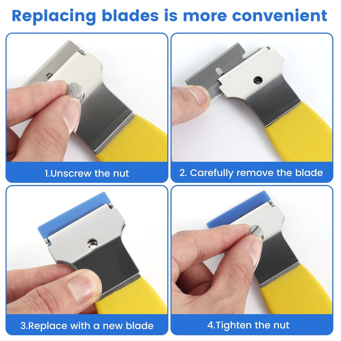 OKYMOTOR 4Pcs Razor Blade Scraper Set 4inch Multi-Purpose Scraper Cleaning Tool with 20 Metal and 20 Plastic Blades Mini Portable Cleaning Remover Tool for Glass Stovetop Sticker Tile