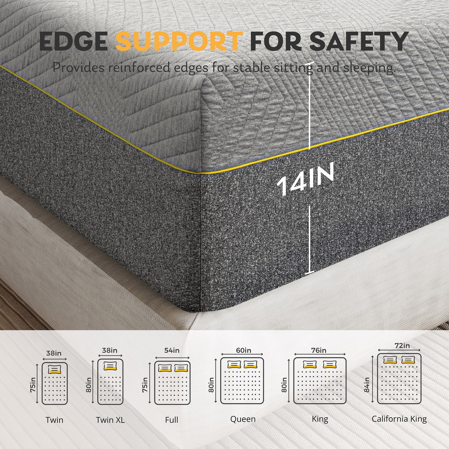 MLILY Ego Gray 14 inch Twin Bed Mattress, Gel Memory Foam Mattress in a Box, Medium