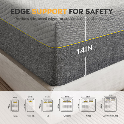 MLILY Ego Gray 14 inch Twin Bed Mattress, Gel Memory Foam Mattress in a Box, Medium