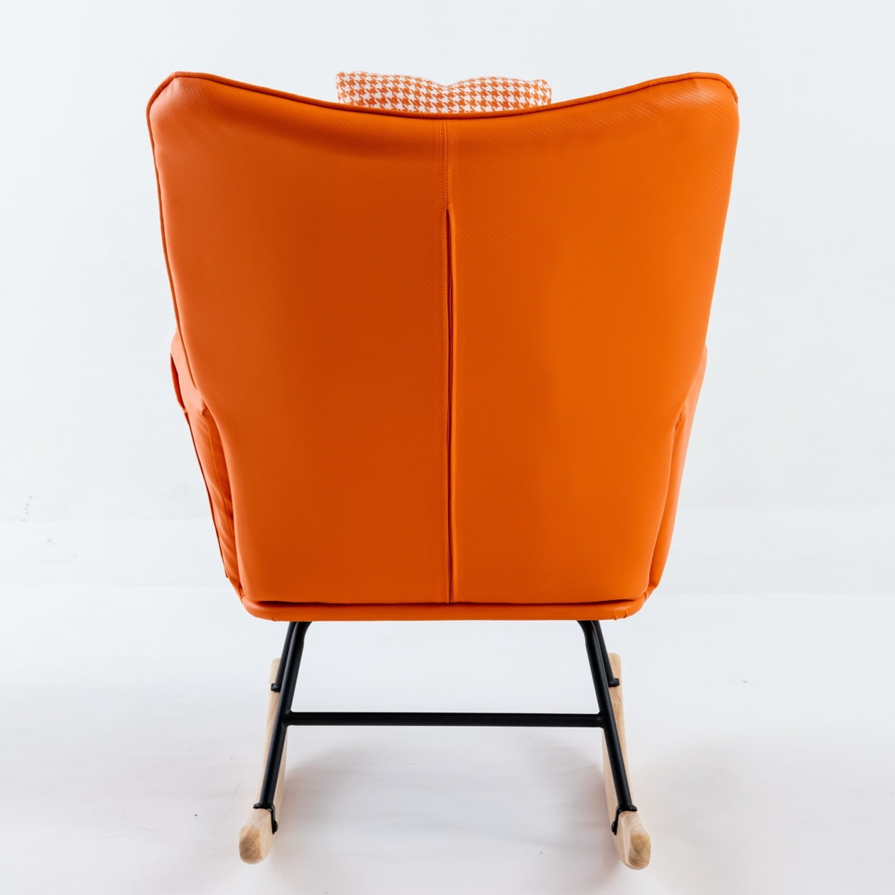 Modern Houndstooth Nursery Rocking Chair with Metal Frame, High Back Leisure Armchair with Wooden Curved Legs, Comfy Wingback Glider Rocker Chair for Living Room, Bedroom, Balcony, Orange