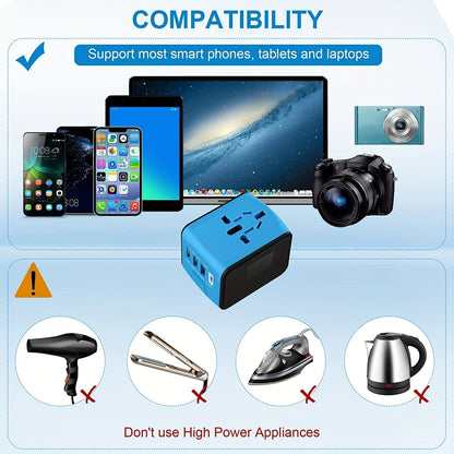 Universal Travel Adapter, Meromore European Travel Plug Adapter with Type C, Blue